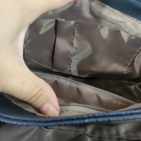 Ladies Pu Leather Top Handle Satchel Handbags Elegant Tote Bag Navy Blue - Picture 9 of 11